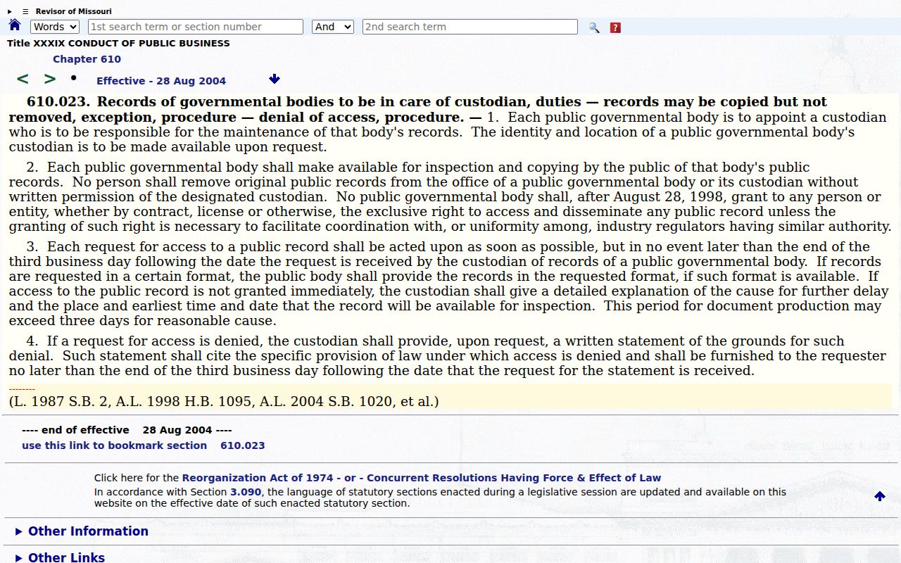 Caldwell County civil court docket Missouri public access statute