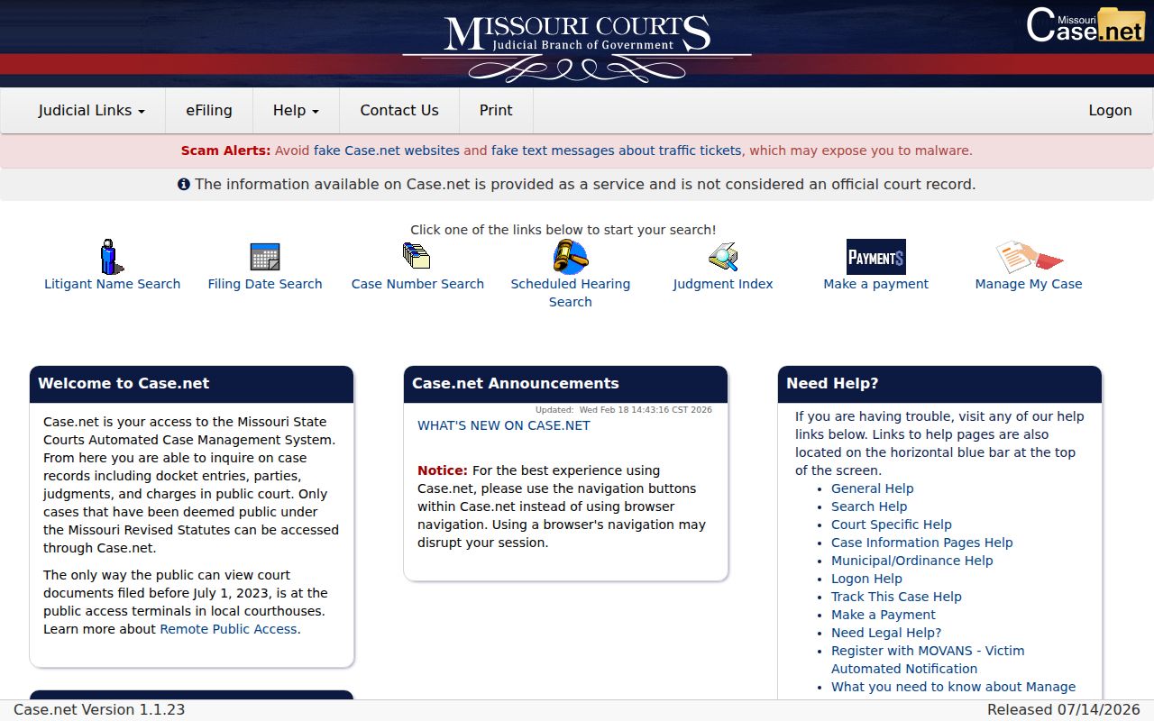 Caldwell County court docket search on Missouri Case.net